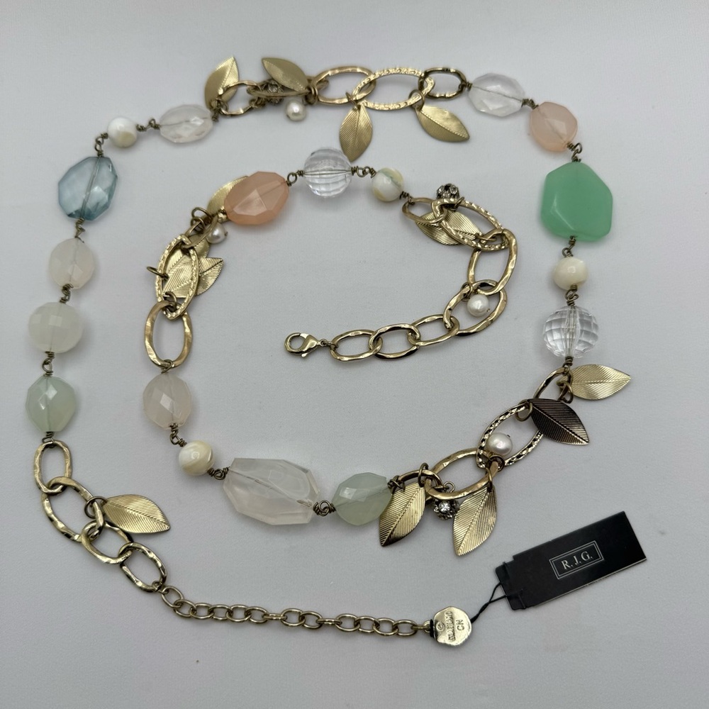 R.J. Graziano Gold Tone Multi Stone Statement Necklace Leaves NWT